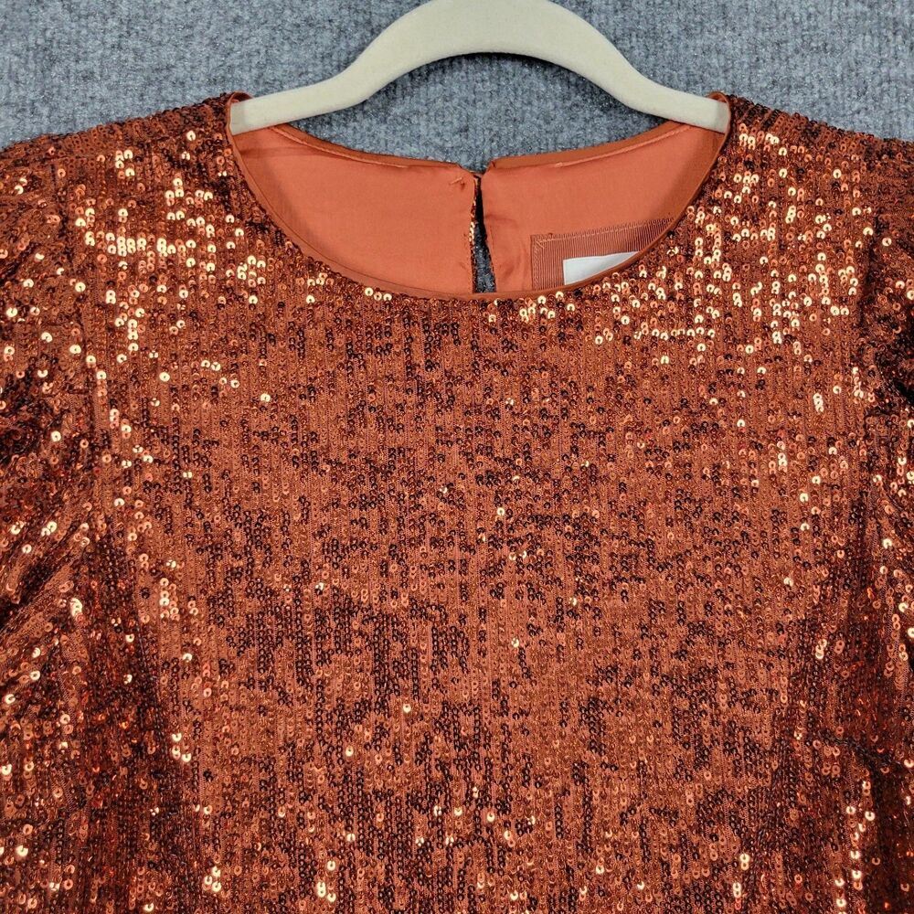 BY ANTHROPOLOGIE Marie Orange Sequin Puff Sleeve Top Event Glam Party SIZE 6 - Picture 4 of 16